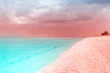 sea landscape.Toned turquoise, coral colors Summer paradise beach.