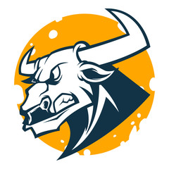 angry bull head mascot black and white vector illustration