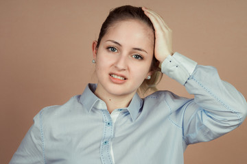 Girl with emotions sad anger mad scream