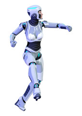 3D Rendering Female Robot on White