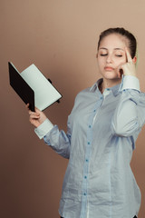 Girl with emotions sad anger mad scream