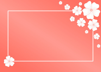 White frame and beautiful flowers with coral background. Invitation cards. Vector illustration.