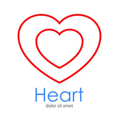 Logotipo abstracto con texto Heart con corazón lineal concéntrico en color rojo