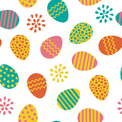 Seamless pattern. Easter eggs with different hand drawn ornaments isolated on the white background.
