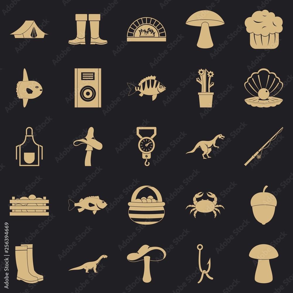 Poster fishing icons set. simple set of 25 fishing vector icons for web for any design