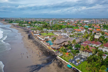 Fototapeta na wymiar Aerial view of Canggu coastline on sunset, Bali Indonesia