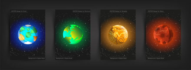 Set of books in space style with different design planets. This is design for covers, books, flyers, templates, web, brochures and wallpaper