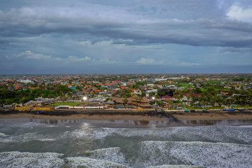 Fototapeta premium Aerial view of Canggu coastline on sunset, Bali Indonesia