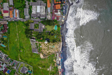 Aerial view of Canggu coastline on sunset, Bali Indonesia
