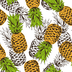 Pineapple vector seamless pattern, tropical background