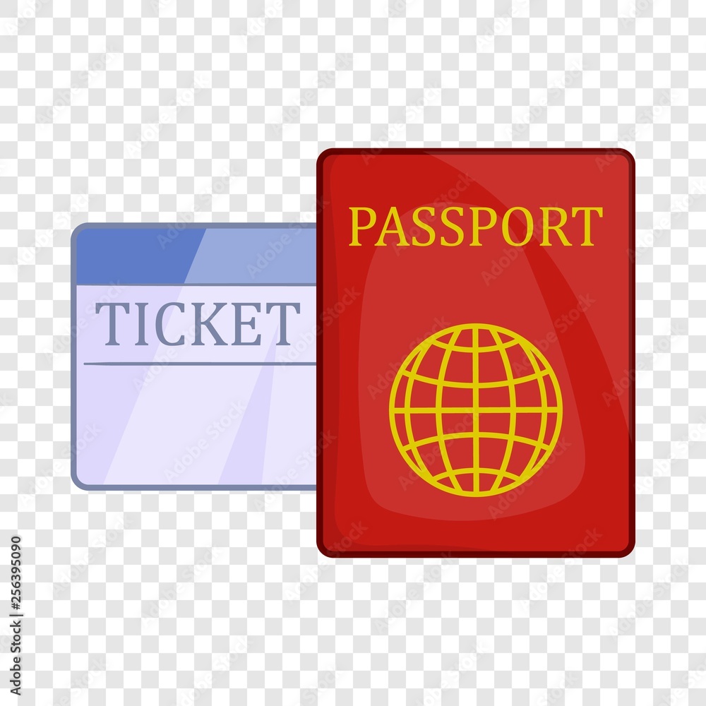 Poster passport and ticket icon in cartoon style isolated on background for any web design