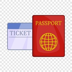 Passport and ticket icon in cartoon style isolated on background for any web design 