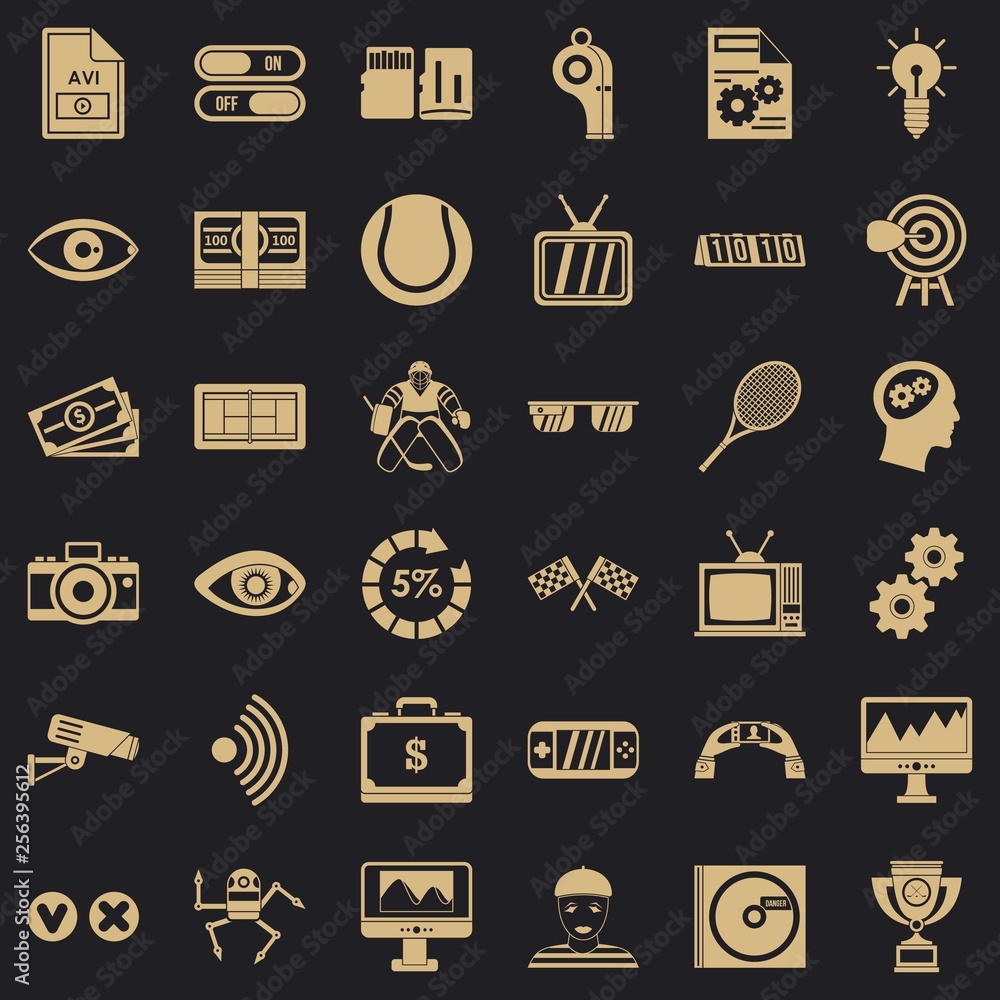 Poster home video icons set. simple style of 36 home video vector icons for web for any design