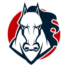 Fototapeta premium angry horse head black and white mascot esports logo illustration