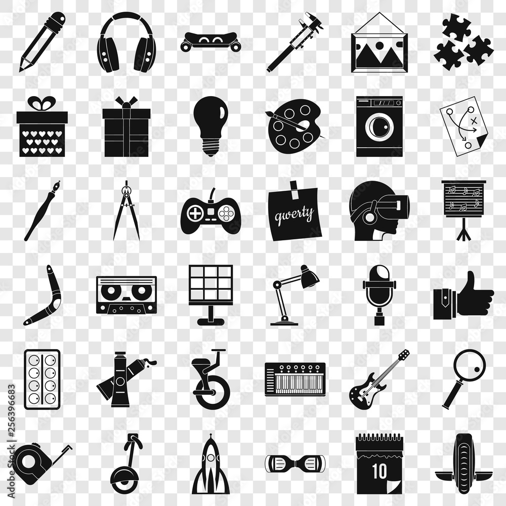 Poster creative puzzle icons set. simple style of 36 creative puzzle vector icons for web for any design