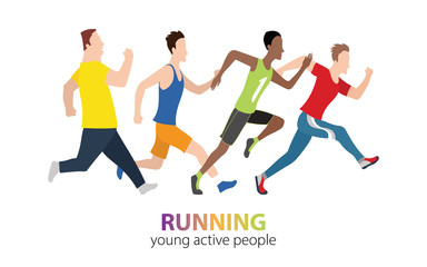 Fototapeta na wymiar Vector colorful poster with illustration marathon running people