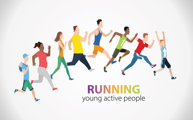 Fototapeta na wymiar Vector colorful poster with illustration marathon running people