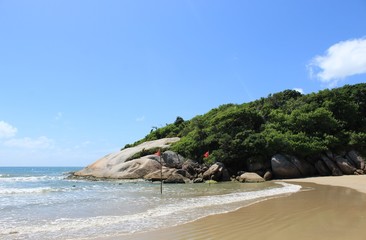 Praia tropical, praia de Canto Grande, Mariscal, cidade de Bombinhas, estado de Santa Catarina,...