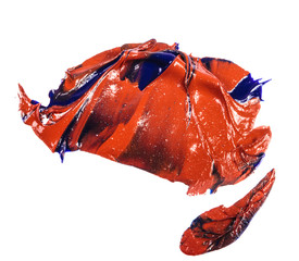stain of blue and red oil paint. smear on white background
