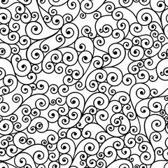 Vector seamless pattern with swirls in black color on white background. Illustration for backdrop design.