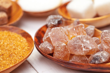 Various kinds of sugar in spoon