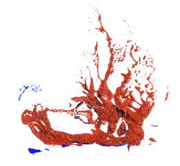 stain of blue and red oil paint. smear on white background