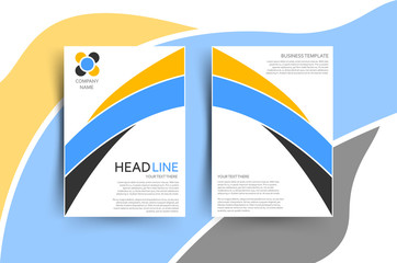 Obraz premium Abstract shapes lines with orange, blue and black colors on white background. Annual, leaflet, cover, brochure, template, report for businnes