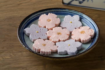 Traditional Japanese sweets served with tea