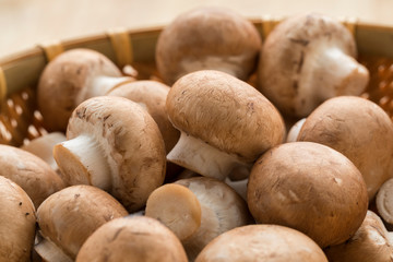 Basket with fresh raw chestnut mushrooms
