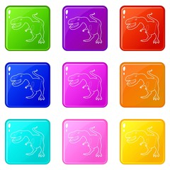 Dinosaur tyrannosaur icons set 9 color collection isolated on white for any design