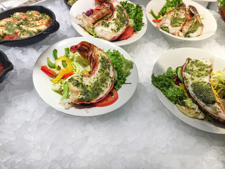 Tasty seafood on bed of cold ice.