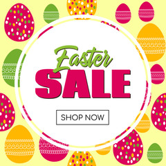 Easter sale vector promo template. Pattern with easter eggs
