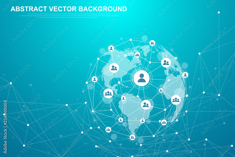 Leinwandbilder Networking connection concept abstract technology. Global network connections with points and lines. Big data visualization. Futuristic infographic. Vector illustration