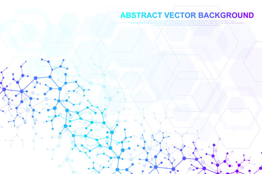 Scientific molecule background for medicine, science, technology, chemistry. Wallpaper or banner with a DNA molecules. Vector geometric dynamic illustration