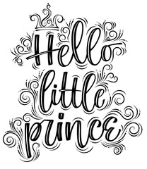 Handwritten calligraphy phrase  little princess with angelic wings and crown decorations pink cute background vector illustration