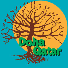 Vector illustration.&nbsp;tourist resort Doha, Qatar.Modny print.