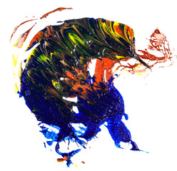 stain of blue, yellow and red oil paint. smear on white background