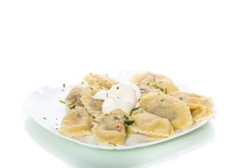 Dumplings boiled with stuffing on a white background