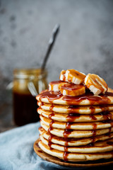 Pancake with soft caramel and banana