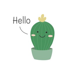 Hello! Cute cartoon cactus. Vector illustration.