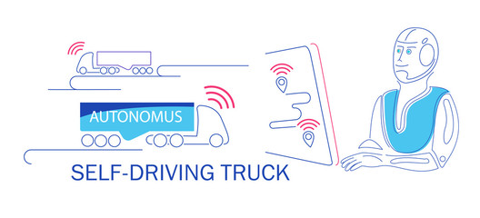 Robot drives self propelled Autonomous truck. Innovation transportation