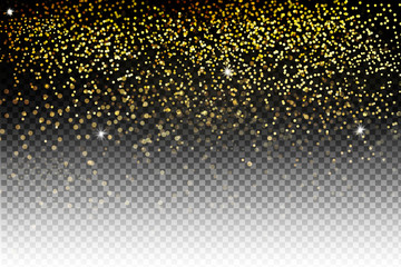 Vector festive illustration of falling shiny particles, Golden Confetti Glitters, stars isolated on transparent background.
