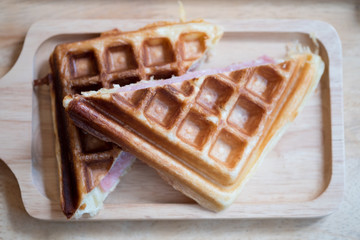 Waffle ham cheese sandwich