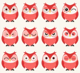 Muurstickers Uil set emoticons van uilvogels in cartoonstijl