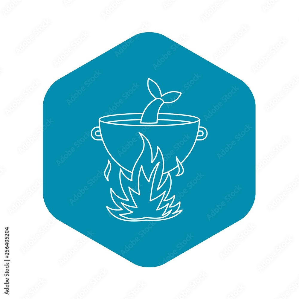 Poster fish soup in the cauldron icon. outline illustration of fish soup in the cauldron vector icon for we
