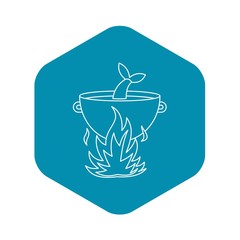 Fish soup in the cauldron icon. Outline illustration of fish soup in the cauldron vector icon for web