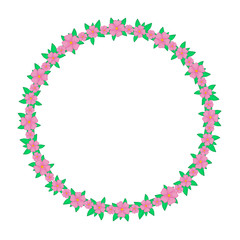 Pink flowers round frame. White background. Space for text. Vector illustration