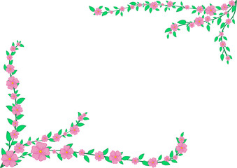 Pink flowers frame. White background. Space for text. Vector illustration