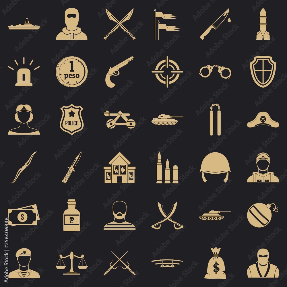 Poster grenade icons set. simple style of 36 grenade vector icons for web for any design