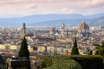 Fototapeta na wymiar Cityscape of Florence with Cathedral of Santa Maria del Fiore as seen from San Miniato Church. Florence, Italy.
